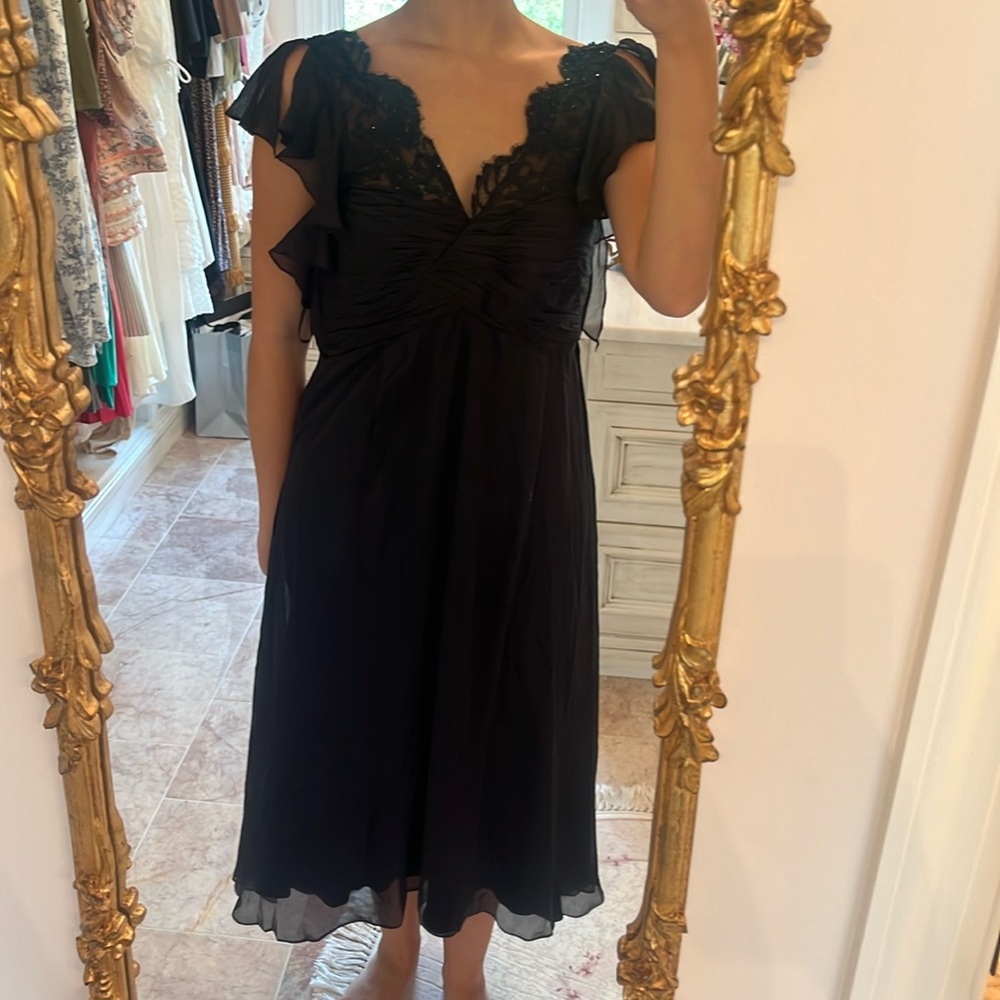 Badgley Mischka Silk Chiffon Dress with black beading on top